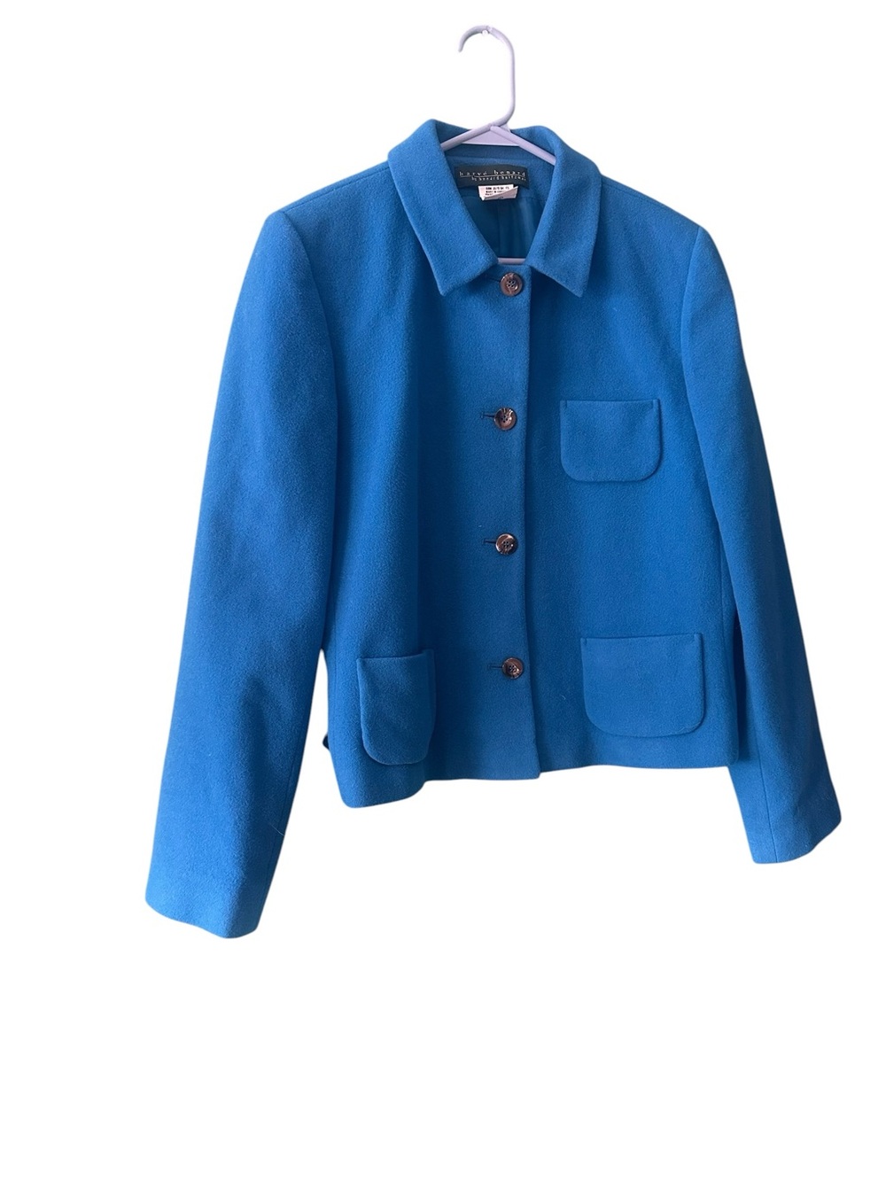 Harvé Benard Wool Cashmere Blend Jacket | Bright Blue Tailored Coat | Size 12